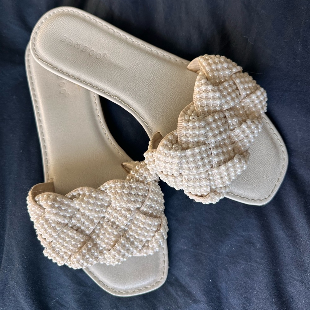 BAMBOO Cream Pearl Braided Sandals
